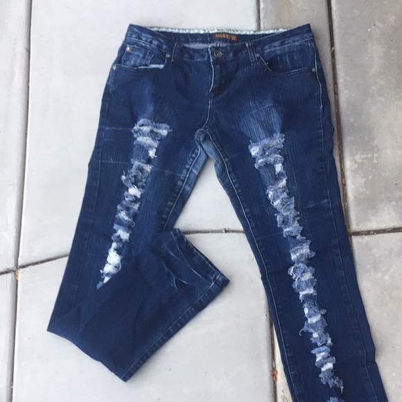 tattered blue jeans